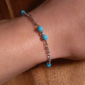 Blue Howlite Chain Silvertone Bracelet, Extends to Anklet